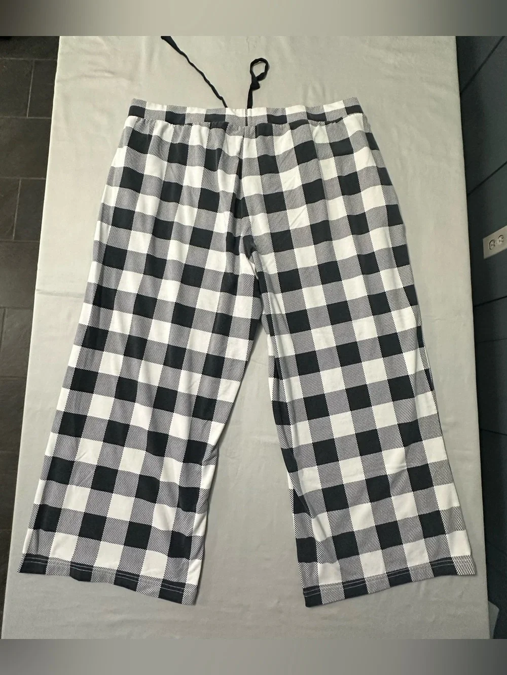 Lands End Lounge Pants XL 18 Womens Black White Buffalo Plaid Knit Sleep